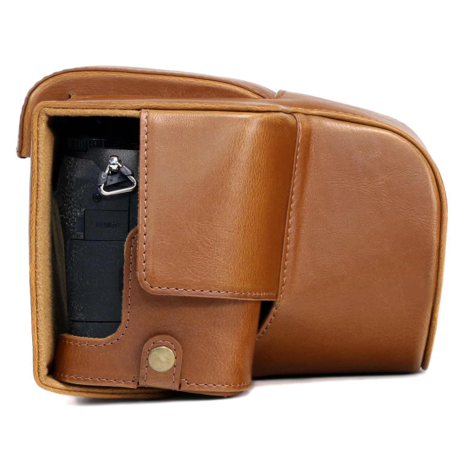 MegaGear MG762 Ever Ready skórzane etui i pasek z dostępem baterii do aparatu Sony EmartShot DSC-RX10 IV/DSC-RX10 III - jasnobrązowy