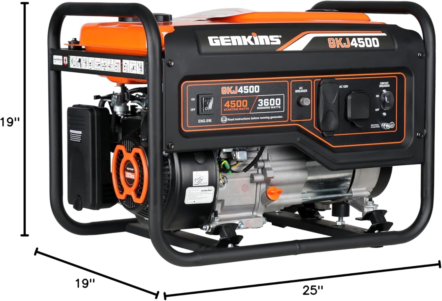 4500 Watt Portable Generator 4 Stroke 233 cc Engine Gas Powered Open Frame