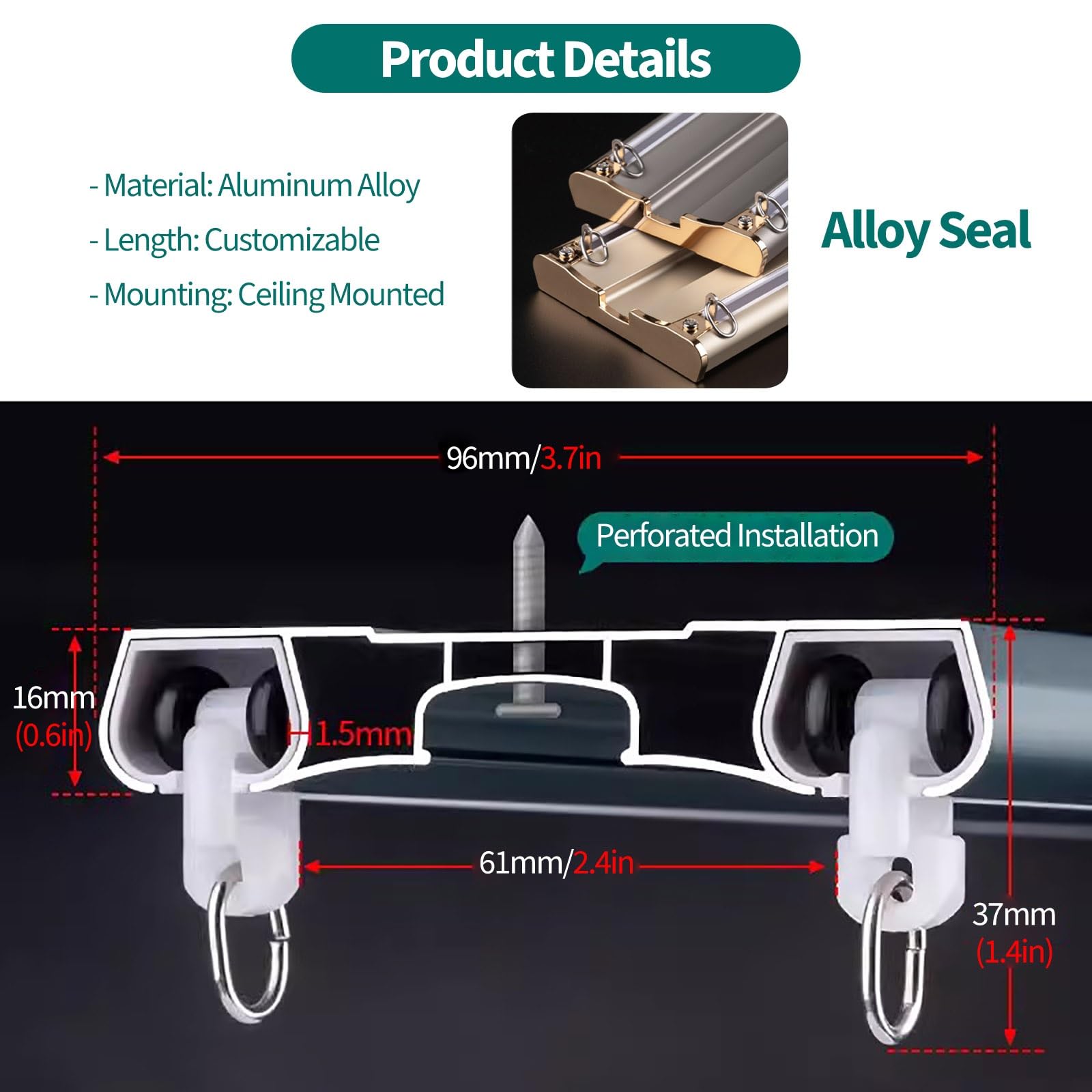 JYHHCYS Double Curtain Tracks System Ceiling Mount, 1 2 3 4 5 6 8 10m Long Heavy-Duty Curtain Conjoined Track, Sliding Curtain Rail for Curtains, Drapes, Room Dividers(Gold,4.5m/14.7ft)