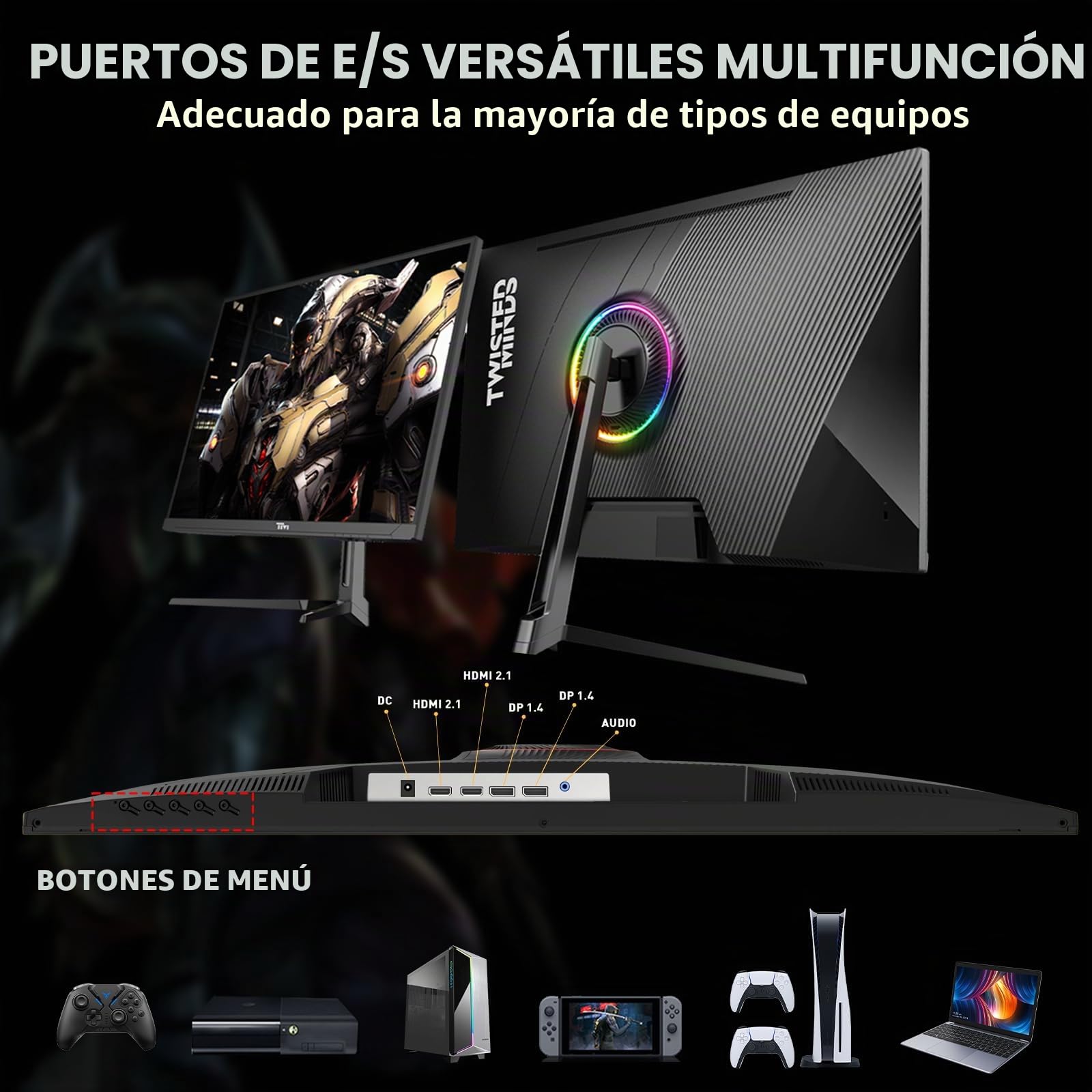 Twisted Minds Monitor para Gaming, Pantalla de 32 Pulgadas Fast VA - Resolución 2560 x 1440 QHD, frecuencia actualización 180 Hz, relación Aspecto 16:9, Tiempo Respuesta 1 ms - Negro (TM32QHD165VA)