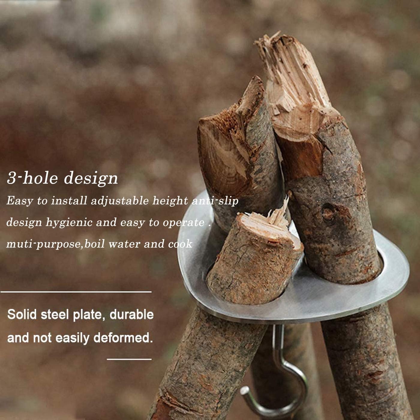 BSGB Camping Tripod Board Stainless Steel Campfire Support Plate with Adjustable Chain for Hanging Cookware Outdoor Cooking Pot and Pan Accessories for Cooking