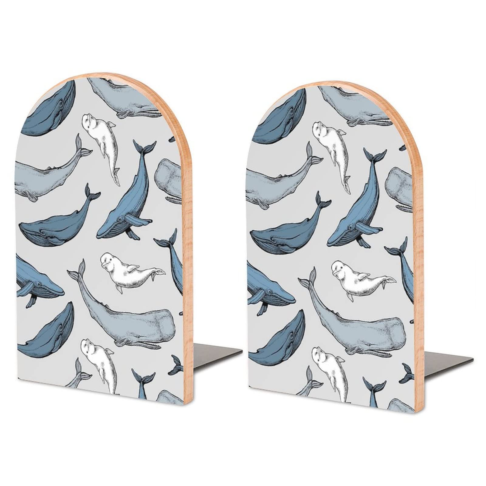 Whale Bookends Heavy Duty Book Stand 1 Pair for Home Office Shelves Decorative