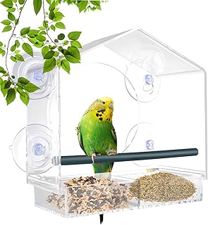 Lupfung Window Bird Feeder, Bird Feeders for Outdoors Hanging, Window Bird Feeders with Strong Suction Cups, Bird House Shape Décor, Fits for Cardinals, Finches, Chickadees etc（Clear B）