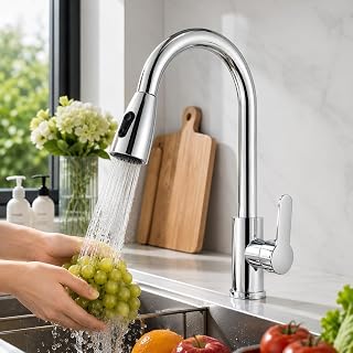 Grifo de cocina, grifos mezcladores con pulverizador extraíble, mango único para un fácil control, grifo extraíble de cocina con boquilla de arco alto, cromado