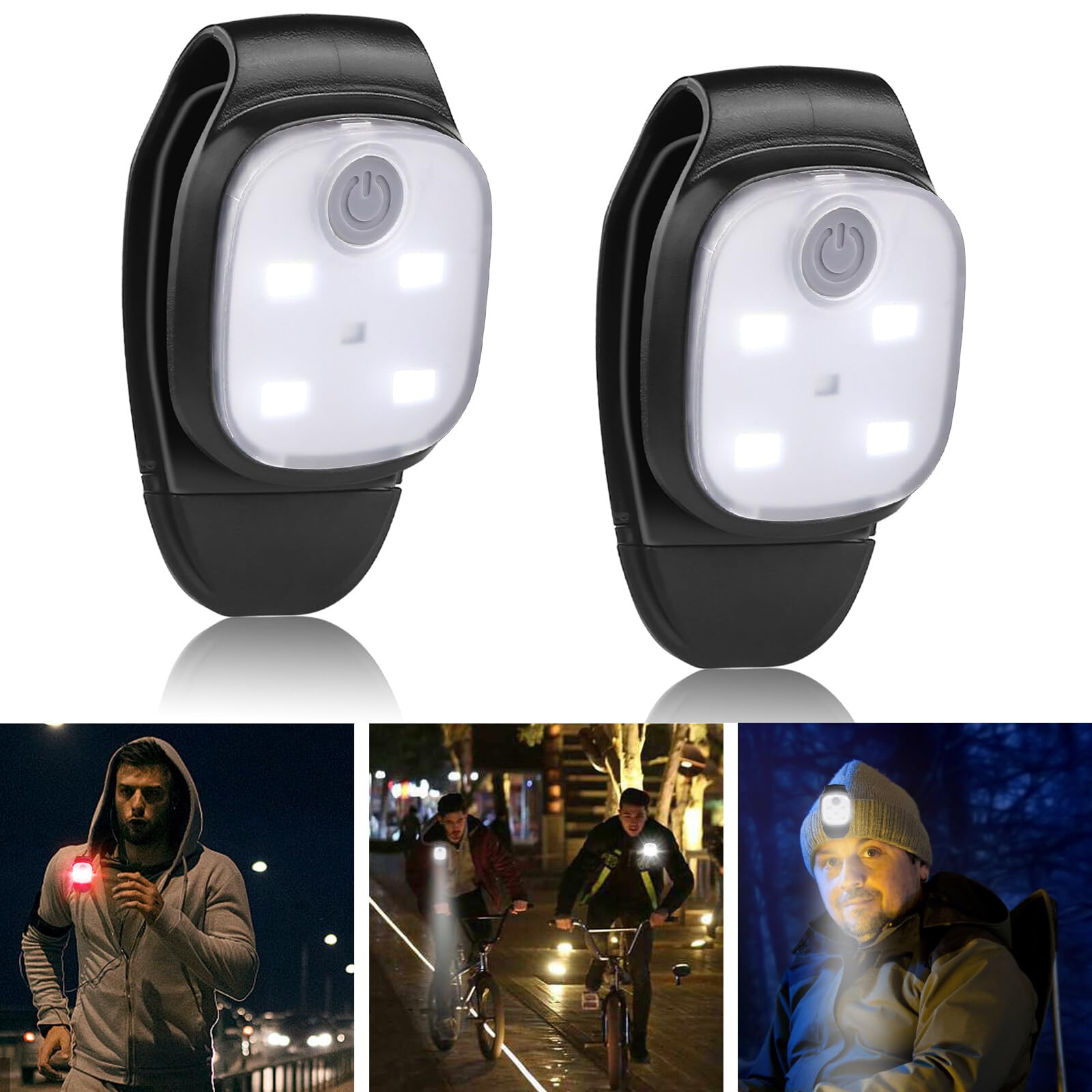 GBKDQQ 2 stuks led-cliplamp, oplaadbaar, kleine hoofdlamp, borstlamp, mini- hoofdlamp, nachtlooplicht, USB-loopverlichting voor hardlopen, joggen, kamperen, wandelen, bergbeklimmen