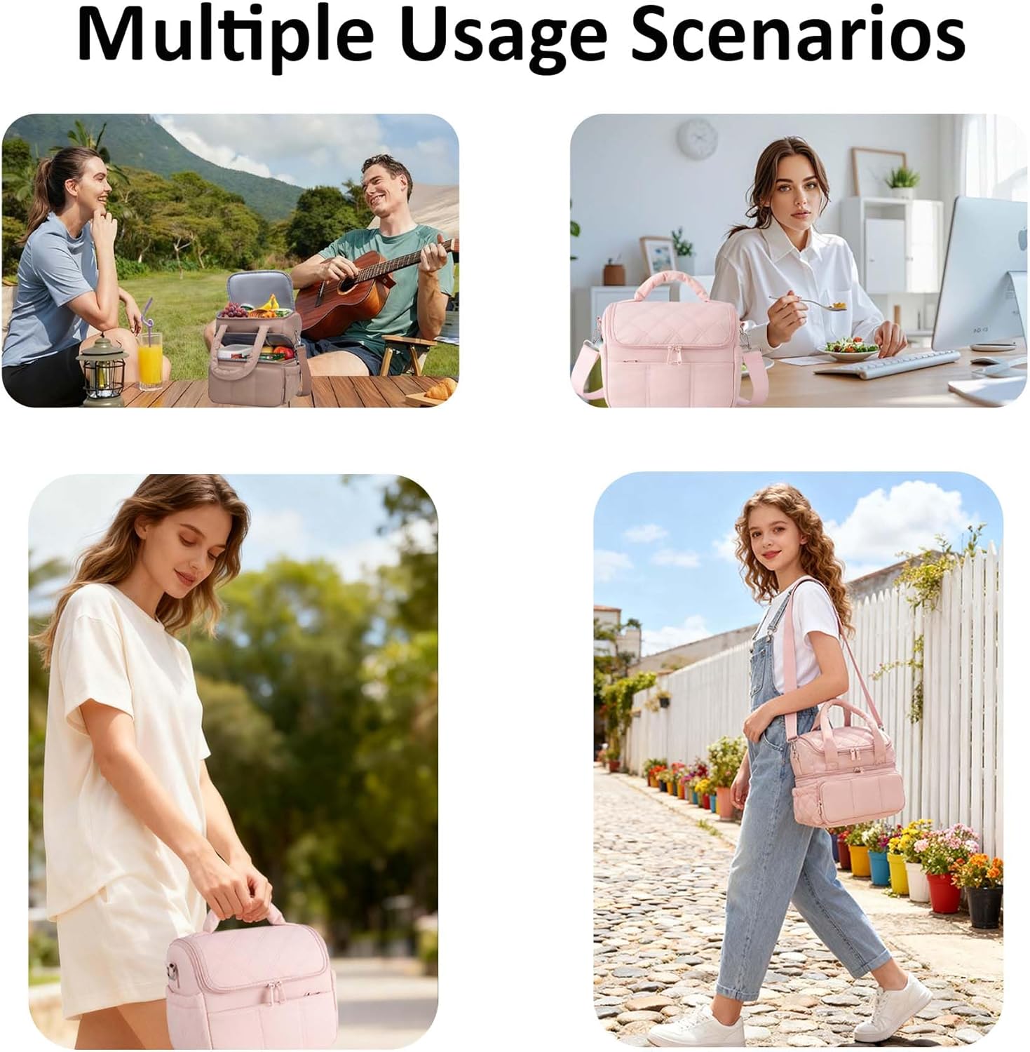 Insulated Lunch Bag Lunch Box for Women,Double Deck Leakproof Cooler Tote with Adjustable Shoulder Strap,Quilted Puffer Design & Durable,Large Reusable Thermal Meal Prep Bag for Work, Picnic, Travel - Image 7