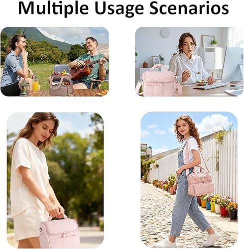 Miniatura 7 de Lonchera aislada para mujer, ligera, acolchada, impermeable, con correa ajustable para el hombro, bolsa de almuerzo reutilizable para el trabajo,