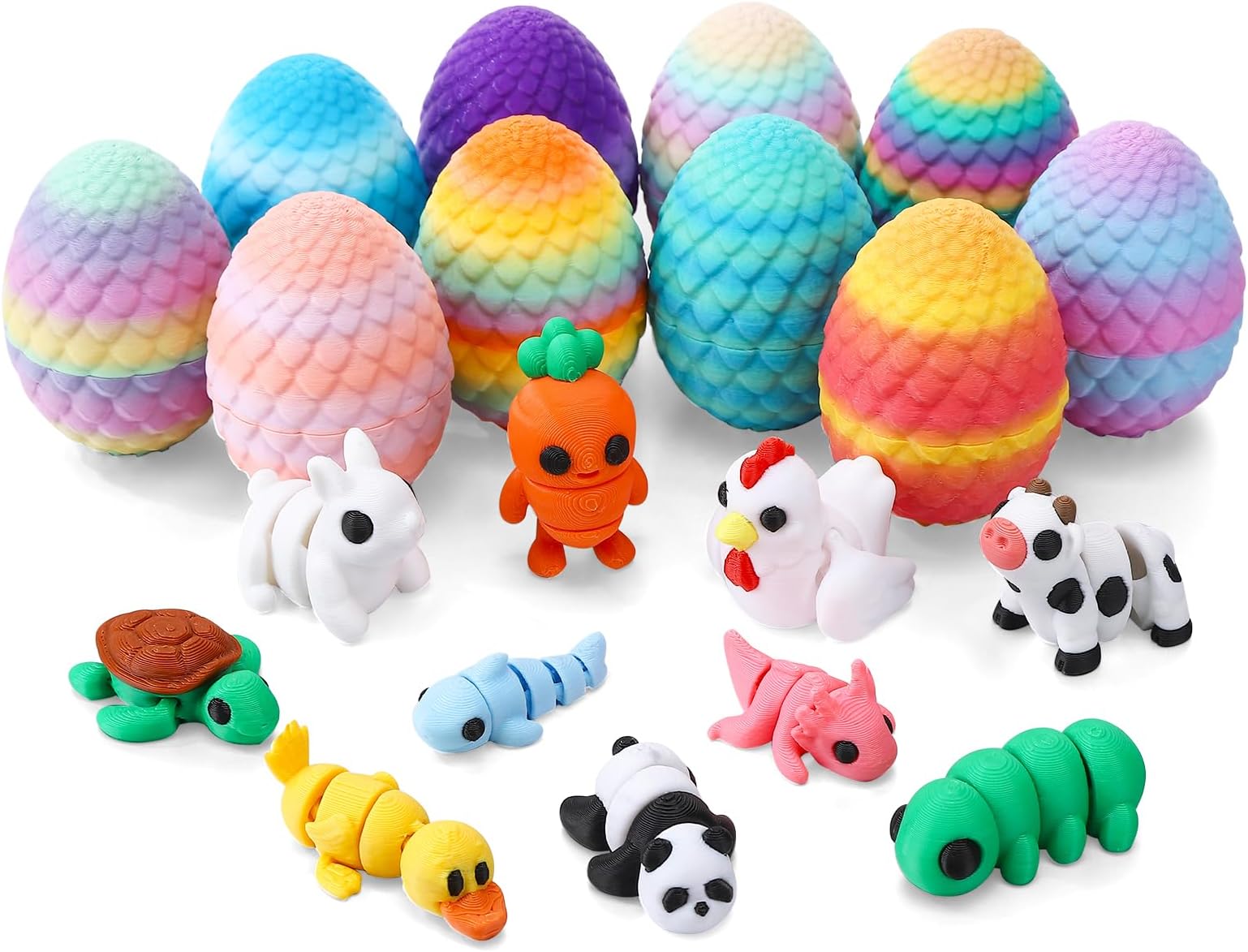 10pcs 3D Printed Eggs with 10pcs Mini Animals Figures Tiny Animals Figurines Set Fidget Animal Toy in Egg for Desktop Decor Party Favors
