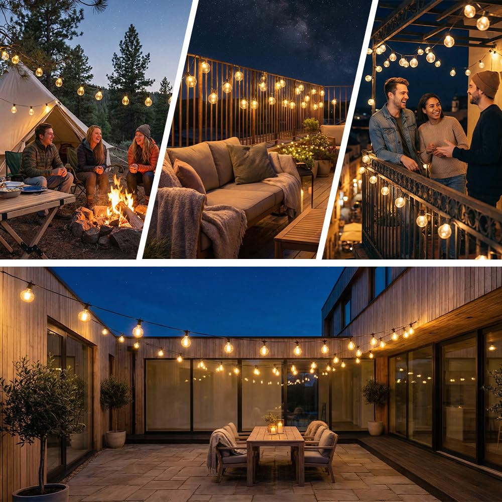 Lichterkette Außen Outdoor Strom LED - 60M Lichterketten Aussen Beleuchtung Wetterfest Dimmbar String Lights mit Fernbedienung für Garten Balkon Pavillon Party