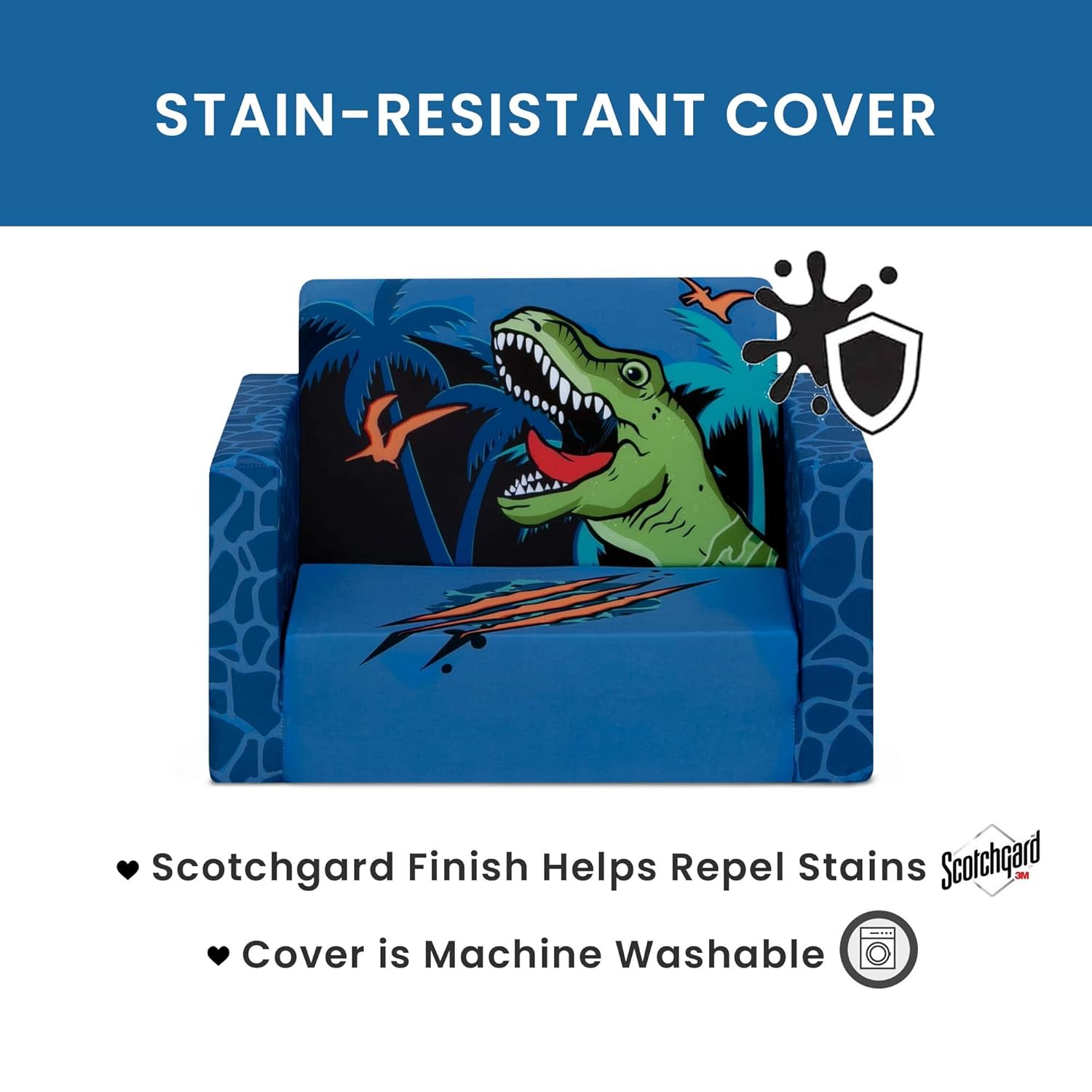 Delta Children Dinosaur Cozee Flip-Out Chair For Relaxing- 2-in-1 Convertible Lightweight,Portable Chair to Lounger for Toddlers & Kids - Image 6