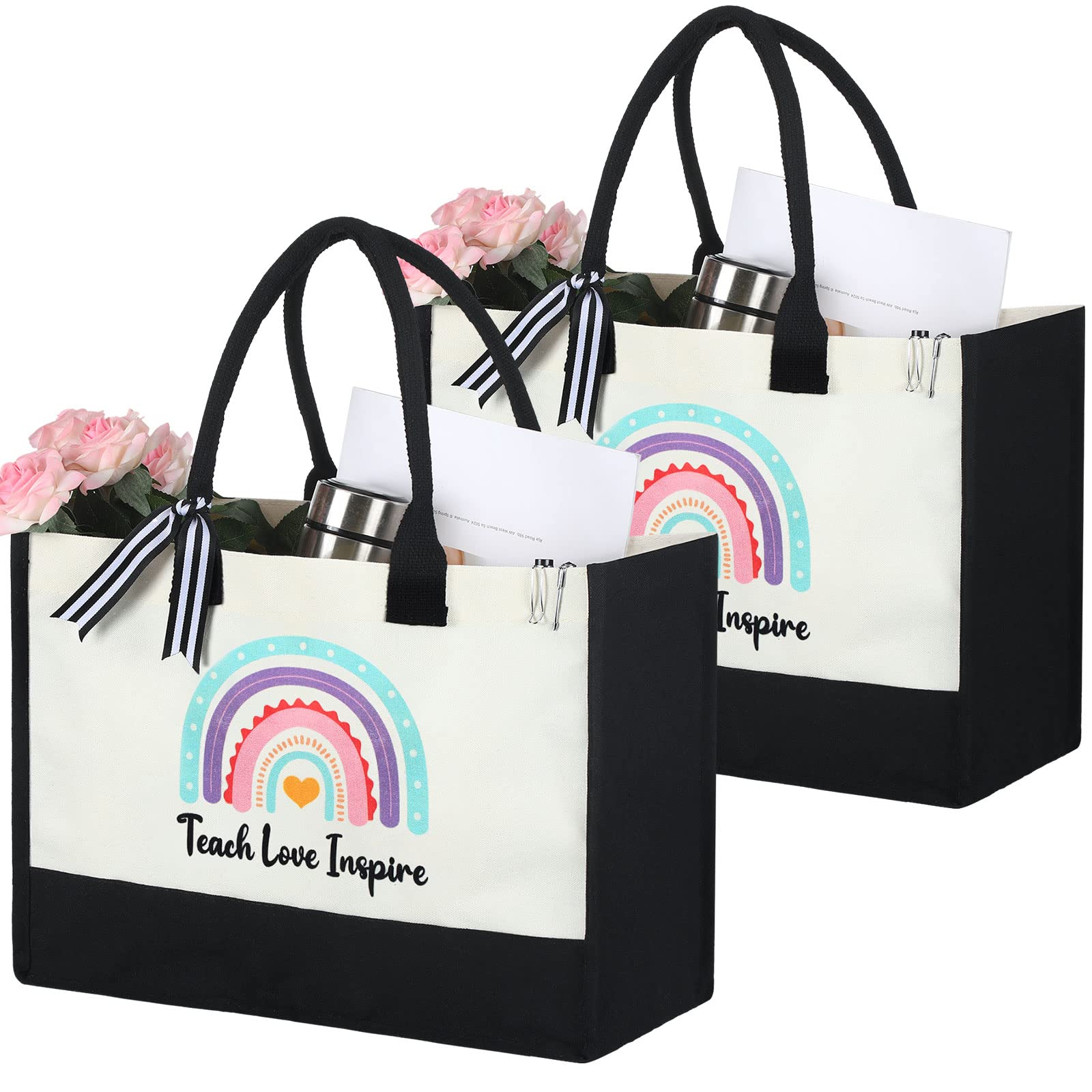 Panelee 2 Pcs Teacher Appreciation Gifts Teacher Canvas Tote Bag Thank You Gifts for Women Student End of Year Graduation