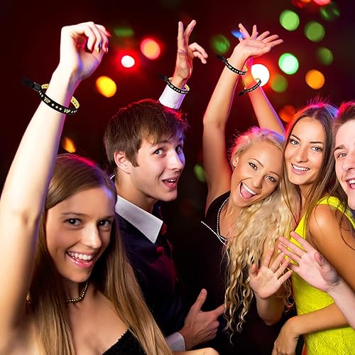 Miniatura 6 de Paquete de 100 pulseras metálicas VIP para eventos Pulsera de tela premium con tejido jacquard de lurex Pulsera con letras VIP brillantes para