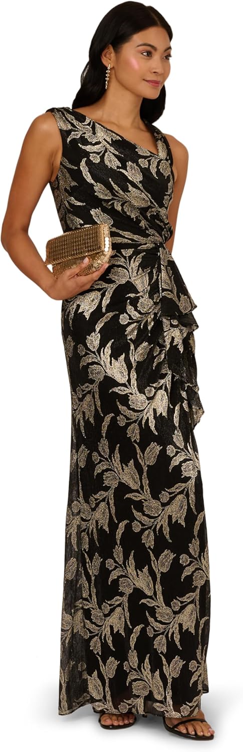 Adrianna Papell Womens Crinkle Metallic Mesh Gown - Image 4