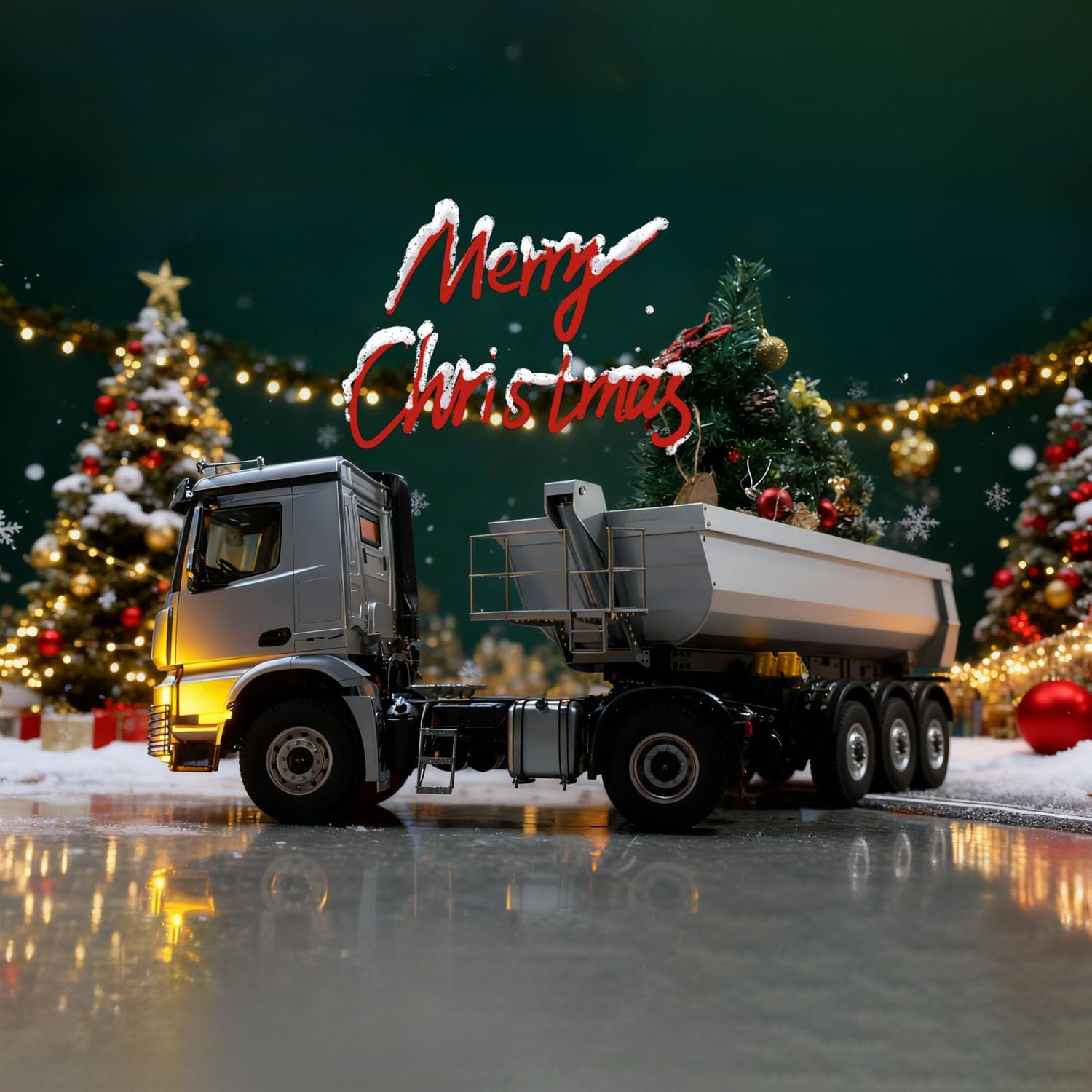 Kabolite 1/14 4X4 RTR Car RC Tractor Truck 3Axles Electric Lifting Dump Trialer Hobby Grade Model for Ages 14+(Grey)