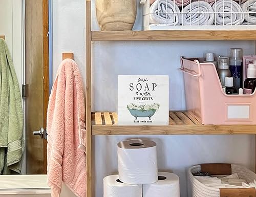 Miniatura 4 de Mtrgdn Letreros decorativos de baño, decoración de estante de baño, bonita placa de madera rústica para decoración de pared de baño, estante de
