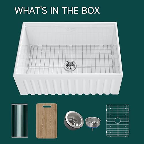 Miniatura 5 de Miuara Fregadero con estación de trabajo de 30 x 20 pulgadas, fregadero de granja, fregadero de cocina de granja, fregadero de cocina empotrado,