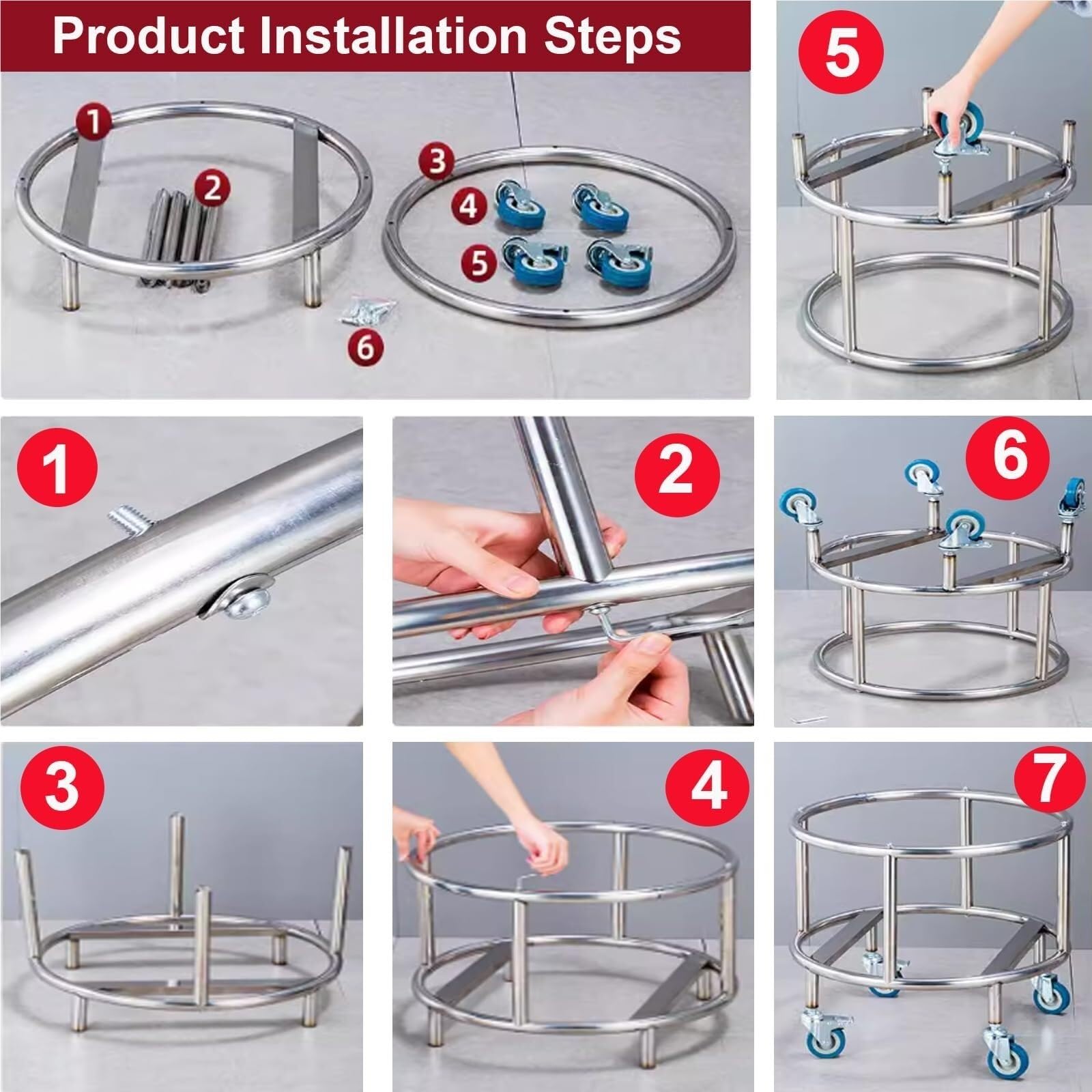 Carrello portavaso resistente con ruote girevoli in acciaio inox e carrello per zuppe commerciali per ristoranti e cucina (diametro 45 cm) ideale per mense e botti di latte