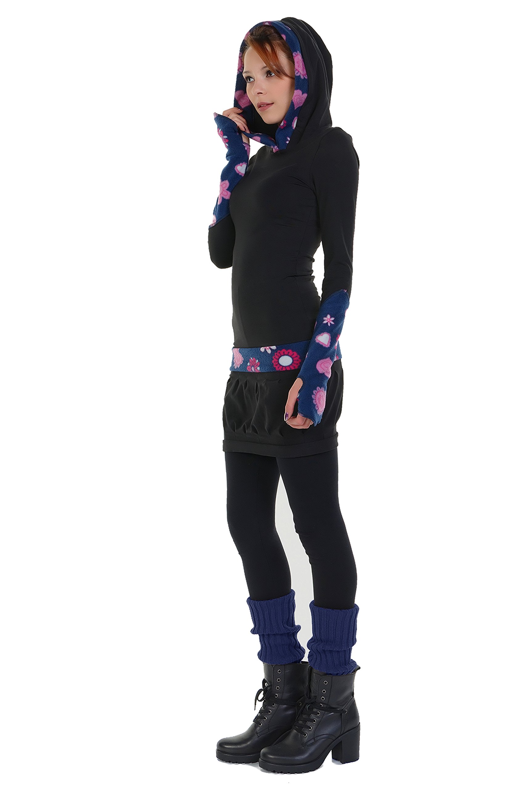 3Elfen Zauberhaftes Winterkleid mit Ballonrock und Kapuze mit farblich abgesetzten Fleece Details - Made in Berlin