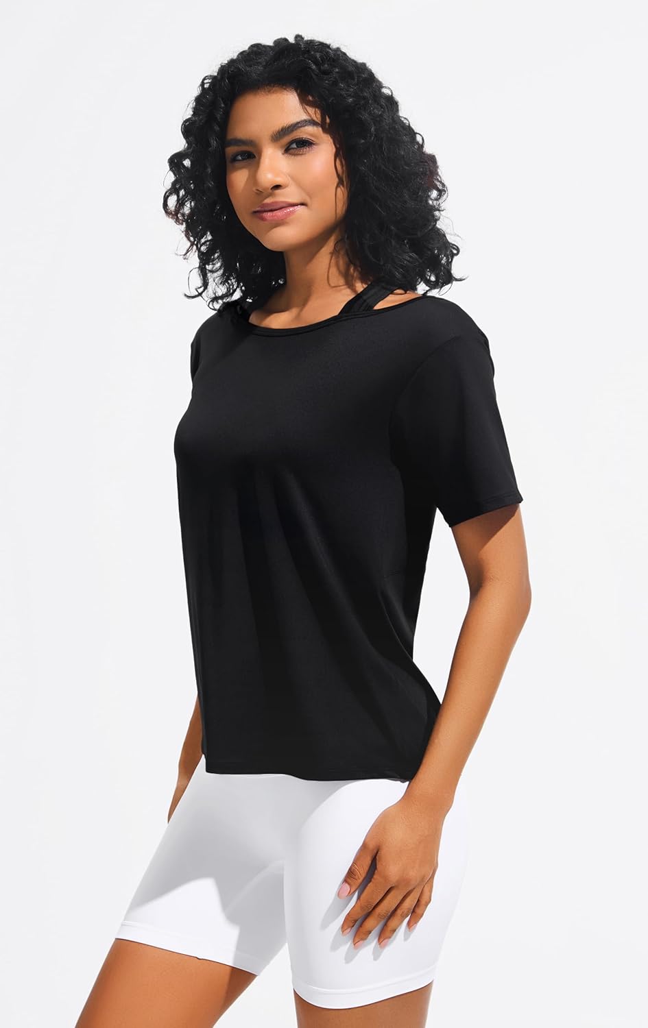 JOYSPELS Ice Silk Women's Short Sleeve Workout Shirts Quick Dry Cold Shoulder Loose Fit Athletic Running Tee Tops - Image 4