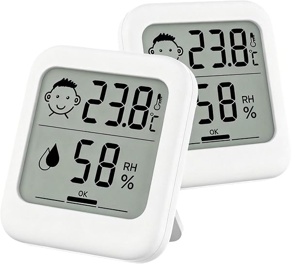 Small Digital Hygrometer Indoor Thermometer Ambient Thermometer AAA Batteries Temperature Monitor and Humidity Meter for Home Office Comfort Reptile Thermometer (2 Pack Large Icon AAA Battery Powered) - 1