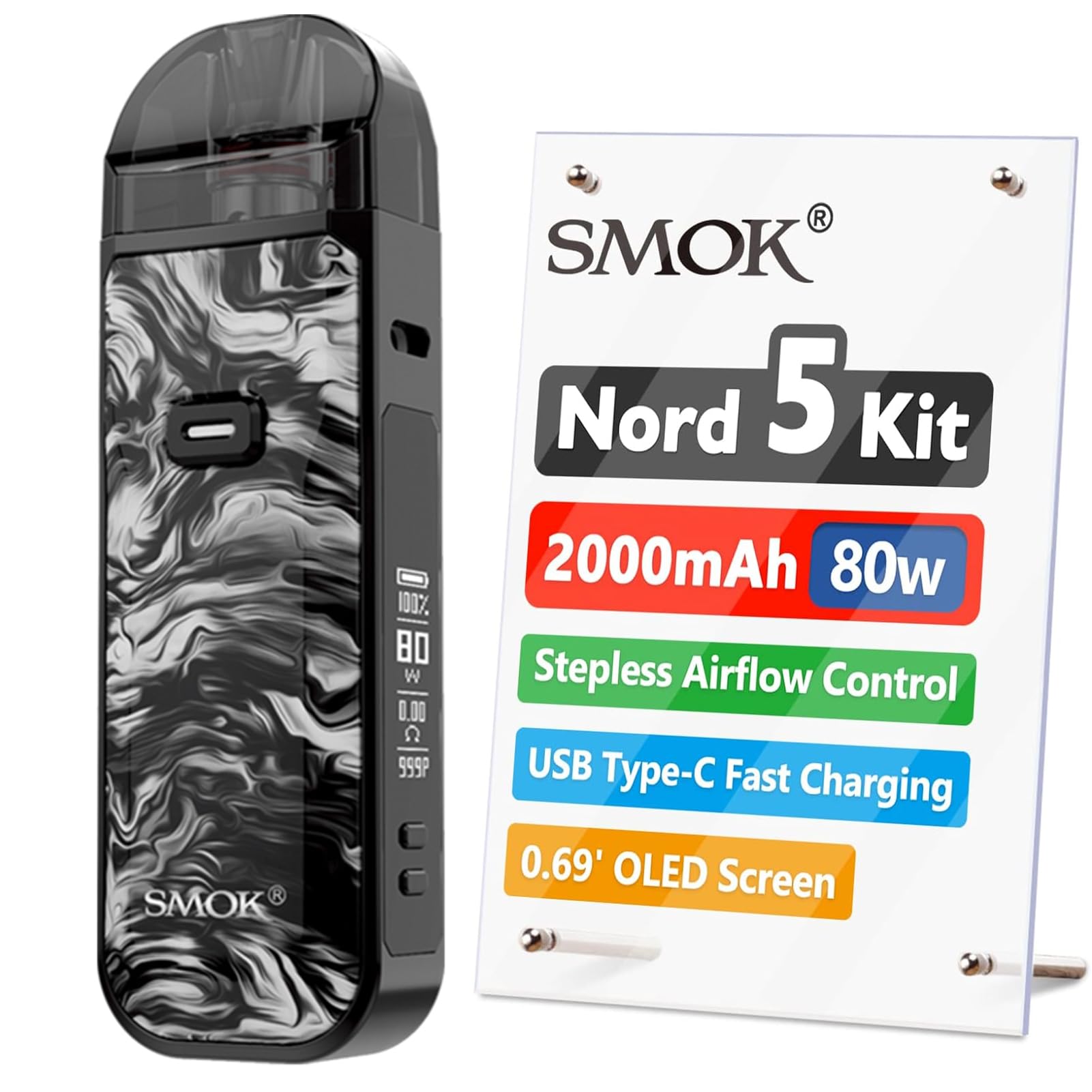 SMOK Nord 5 Kit |Smok Nord 5 Pod Mod Kit 80W Vape Kit Built in 2000mAh  Battery Fit 5ml Nord 5 Cartridge RPM 3 Mesh Coil (0.15Ω / 0.23Ω）No Nicotine  : Amazon.fr: High-Tech
