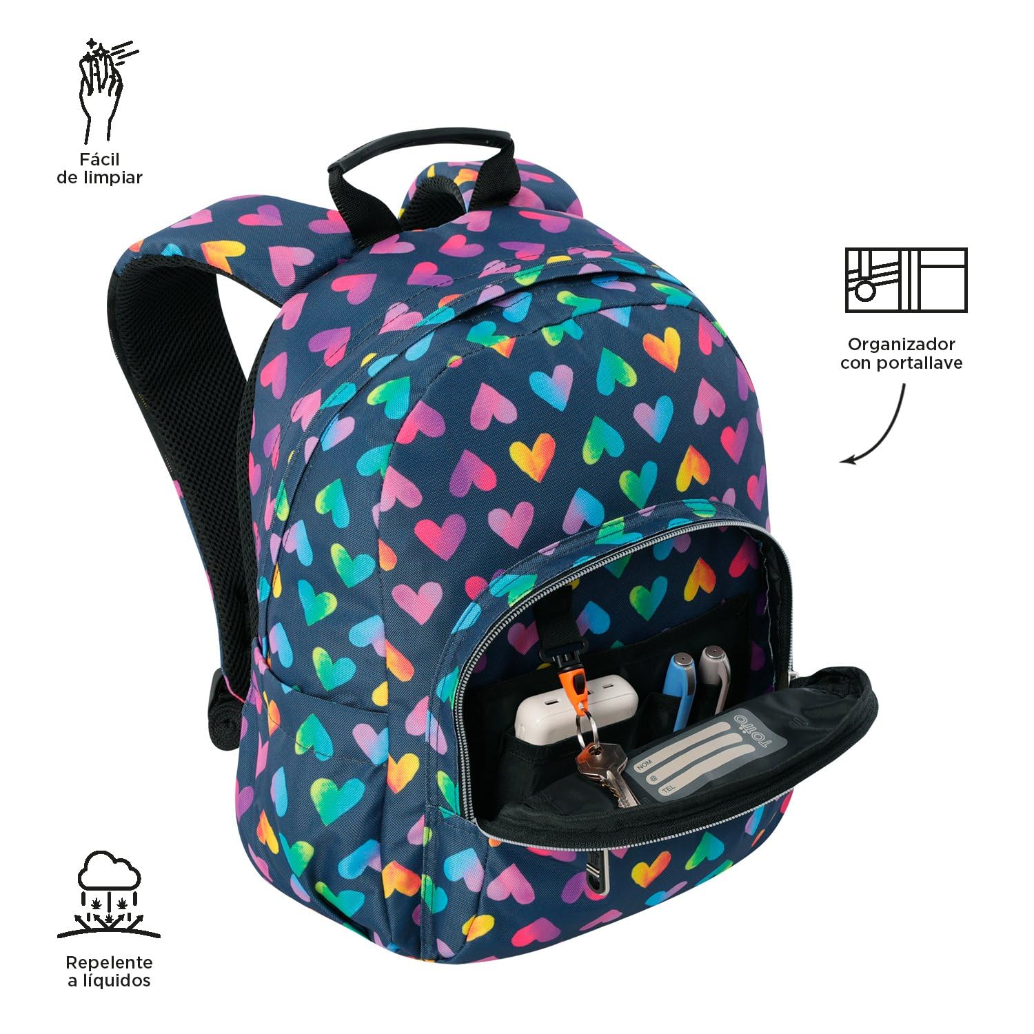 TOTTO - Mochila Escolar con Ruedas Desmontables, Modelo Tiza, Capacidad 26 L, Mochila PC 15.4", Bolsillo Botella, Manija Telescópica, Espaldar Ergonómico y Correas en S