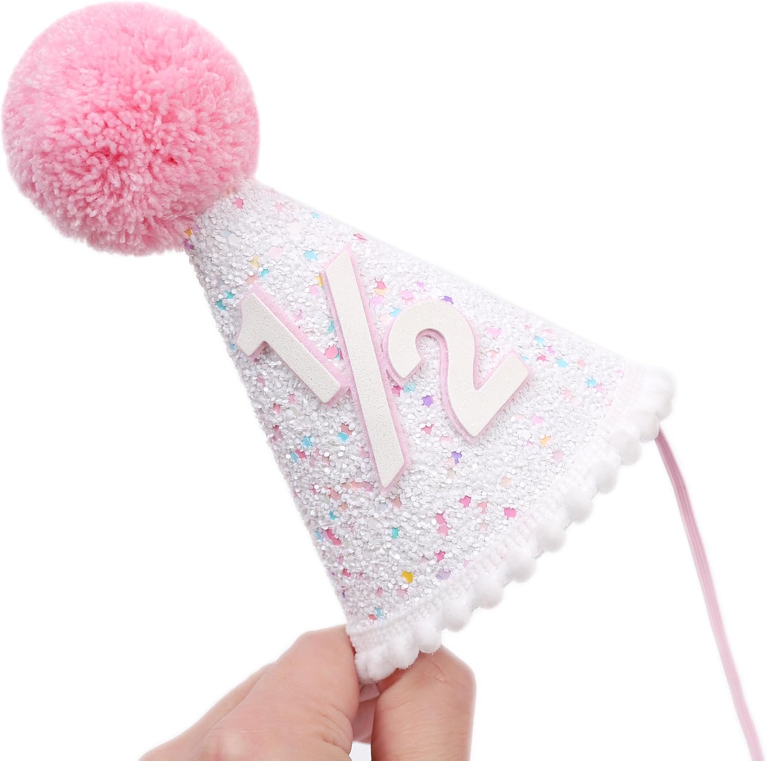 Pink Sprinkle Half Birthday Hat for Baby Girls – Pink Glitter 1/2 Party Hat, Girls Half Birthday decorations, Cake Smash Photo Prop