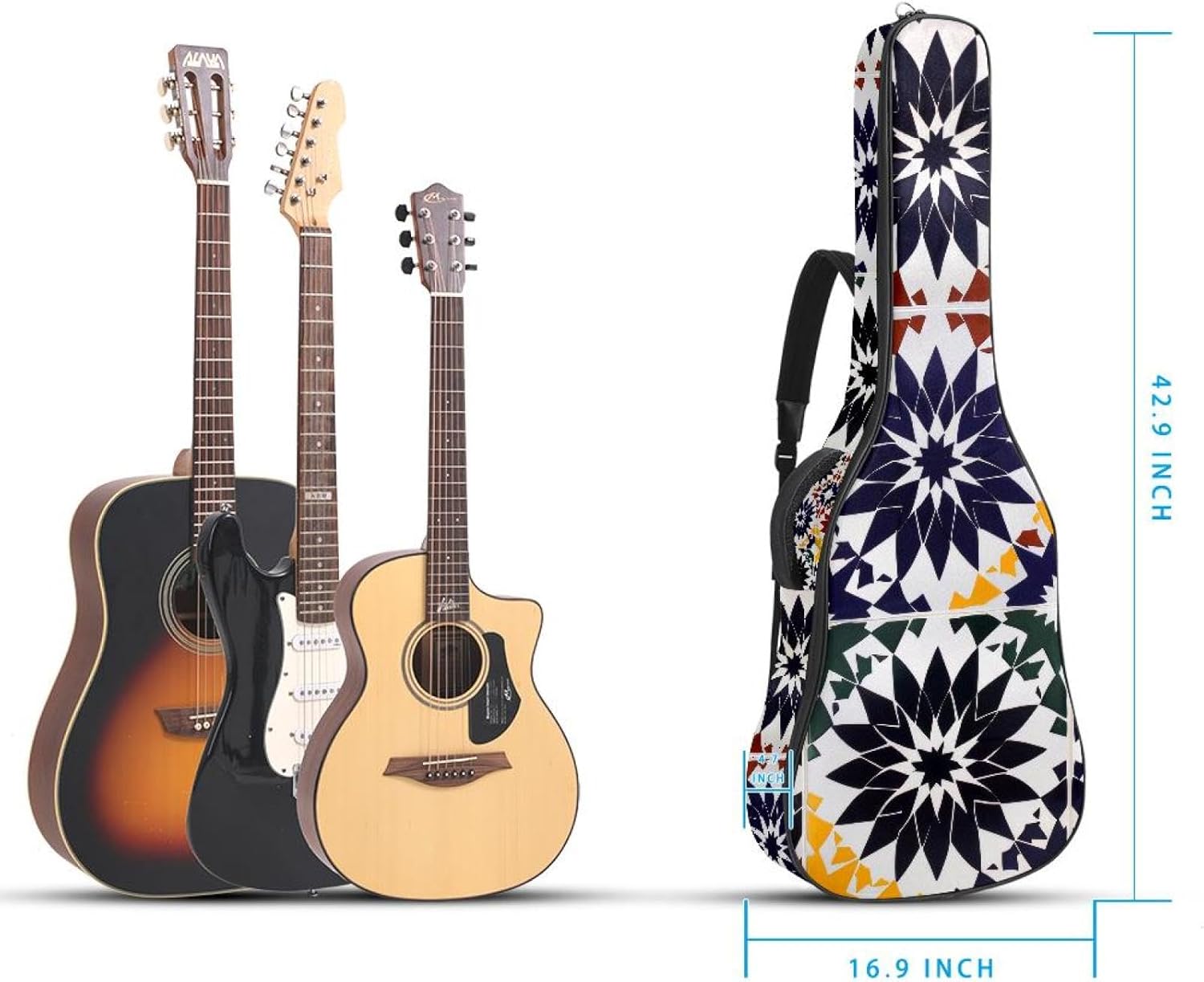 Moroccan Art Pattern Acoustic Guitar Gig Bag, 1 cm Thick Padding Waterproof Guitar Bag Backpack for 40 41 42 Inch Electric Bass Classical Guitars
