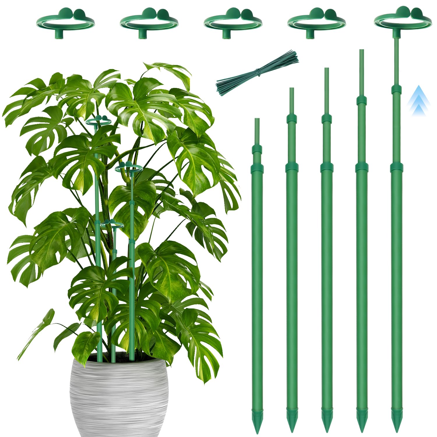 Telescoping Plant Stakes,5Pcs 17.9In to 42.3In Scalable Monstera Plant Support Orchid Sticks with Clips, Plant Sticks Support Tall for Monstera,Orchids,Tomatoes,Vines & Indoor Outdoor Plants