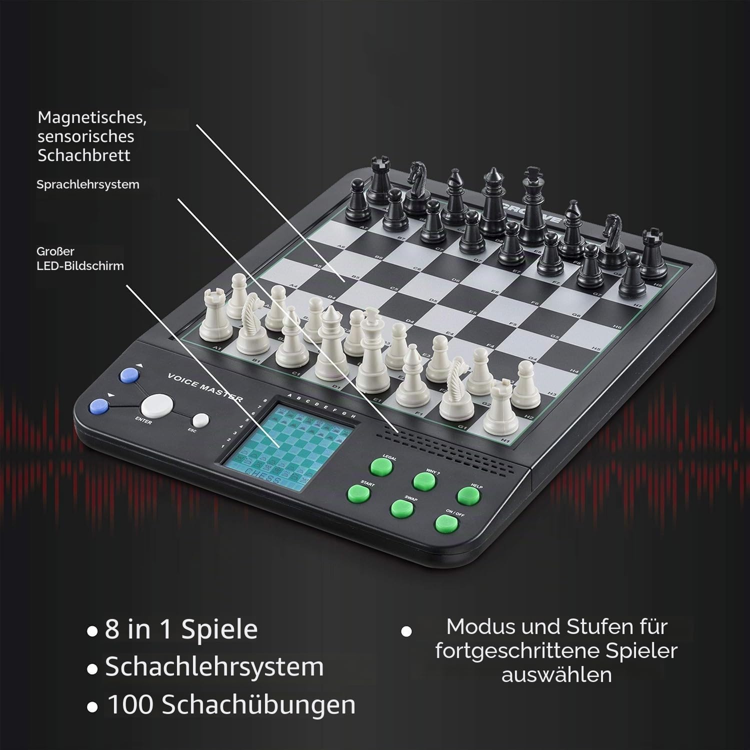 Electronic Chess Set Intelligente,und LED Sensorbeleuchtung der ideale Partner für Schachtraining und Unterhaltung geeignet für Anfänger bis Fortgeschrittene