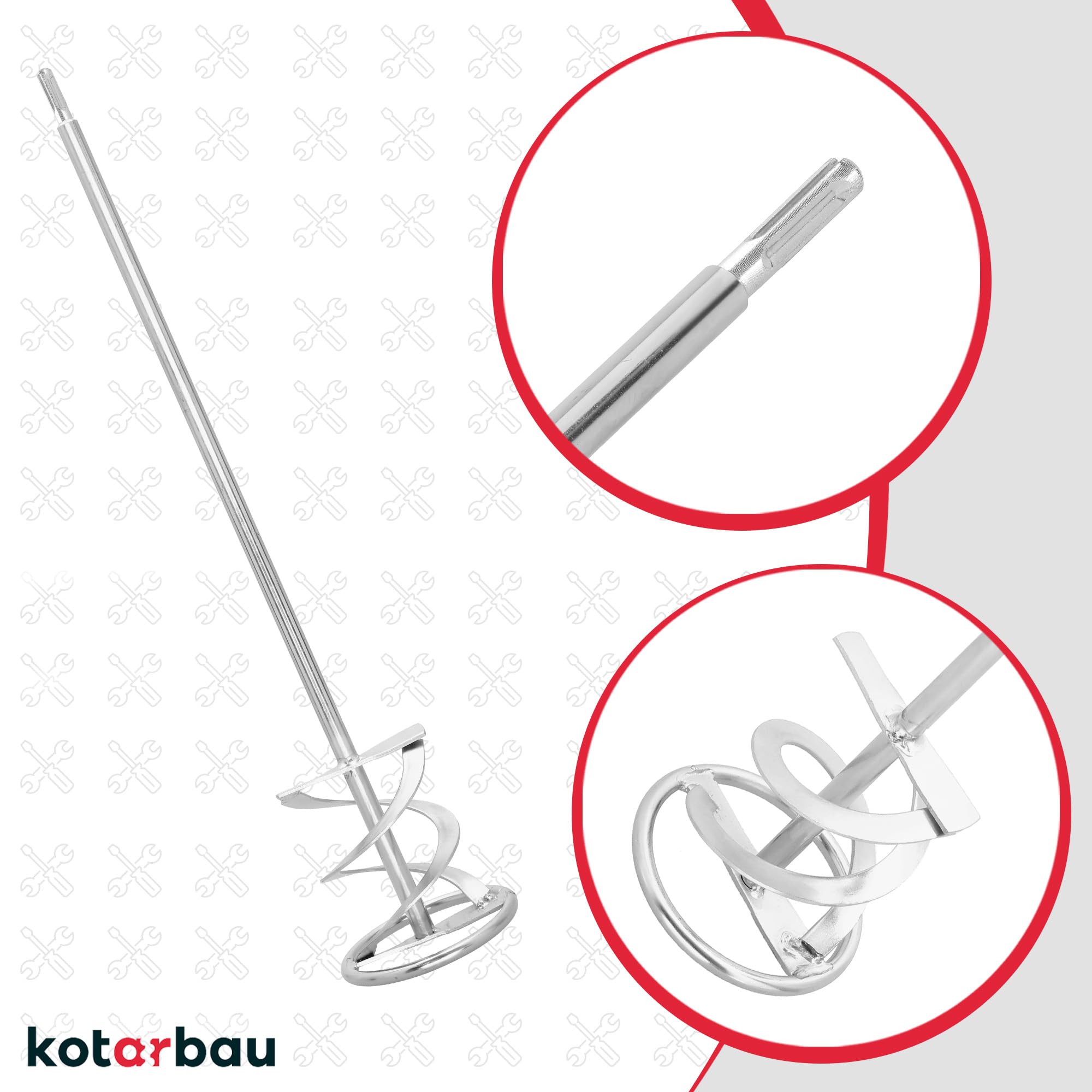 KOTARBAU® Mörtelrührer Spiralmischer 120 mm für Zement Putz Gips Farben Rührkorb Wendelrührer Rondenrührer Farbrührer Rührquirl Gipsrührer SDS Plus