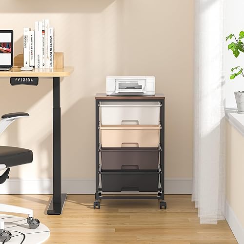 Miniatura 9 de SYKIARIOL Carrito utilitario con cajones y mesa de madera, carrito de almacenamiento con ruedas de 4 cajones, organizador de artes y manualidades,