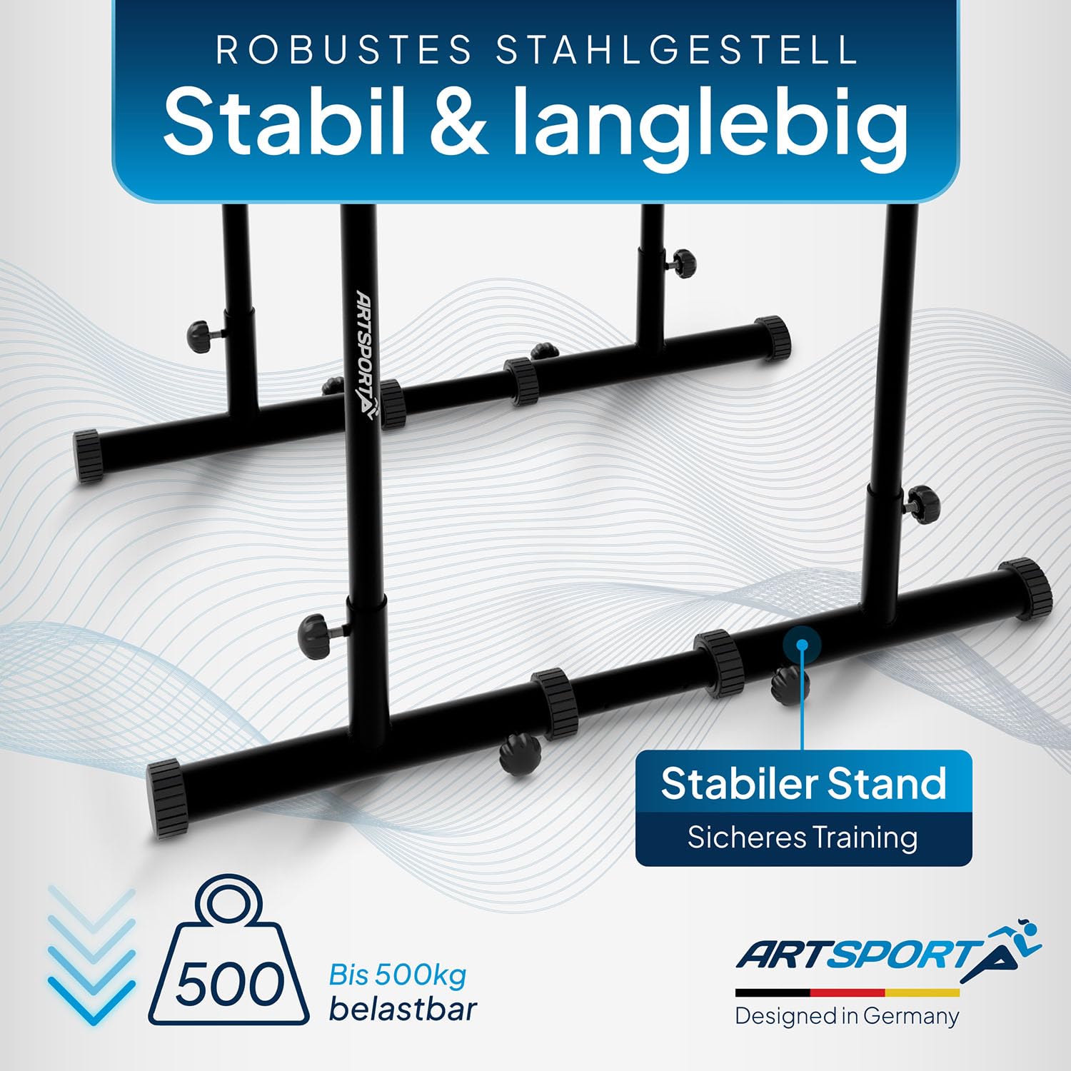 ArtSport Dip Barren - Dip Station bis 500 kg belastbar - Liegestützgriffe - Fitness Stange verstellbar - Liegestütze - Push Up Bar Zuhause - Schwarz