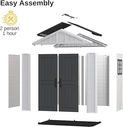 Miniatura 9 de EAST OAK Cobertizo de almacenamiento para exteriores, 7 x 4 x 8.2 pies, cobertizo de herramientas de resina impermeable con ventana, 152 pies
