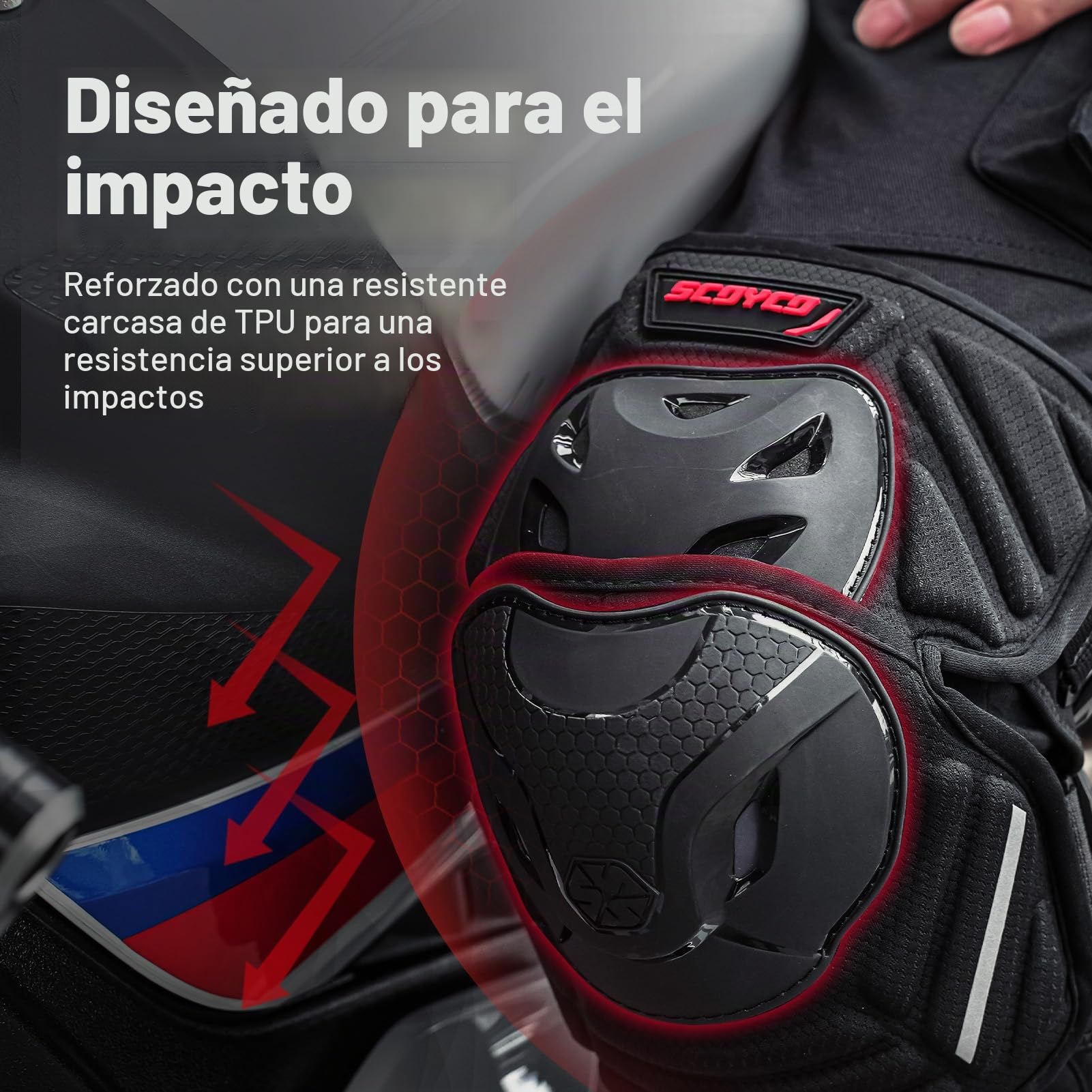 Scoyco Protectores de rodillas para motocicleta, nivel de protección CE 1 Multifuncional protector de rodillas para motocross patines en línea MTB Skateboard E-Bike Carcasa de TPU Equipo de protección