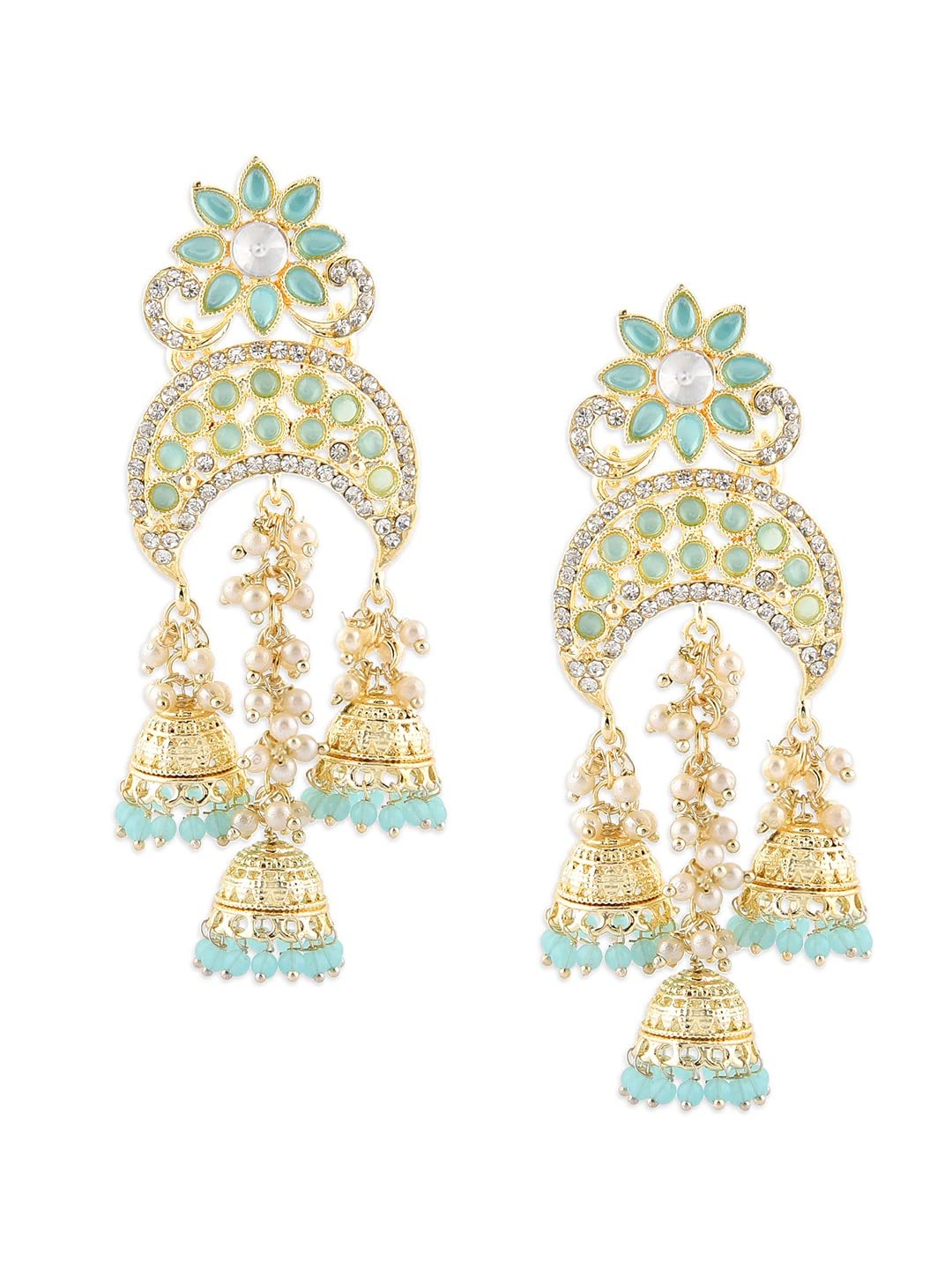 Zaveri Pearls Turquoise Stones & Beads Crescent Jhumki Drop Earring For Women-ZPFK15215 (B0BRNGBMFM) Amazon Price History, Amazon Price Tracker