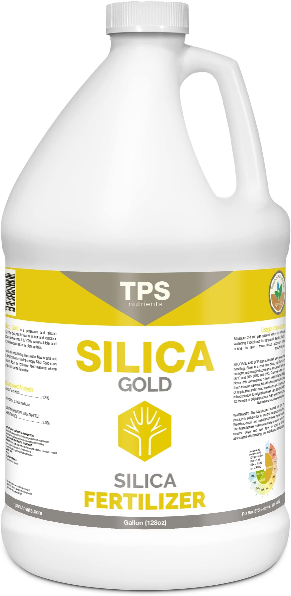 Silica Gold Plant Strength Nutrient and Supplement with Bioavailable Silicon, 1 Gallon (128 oz)