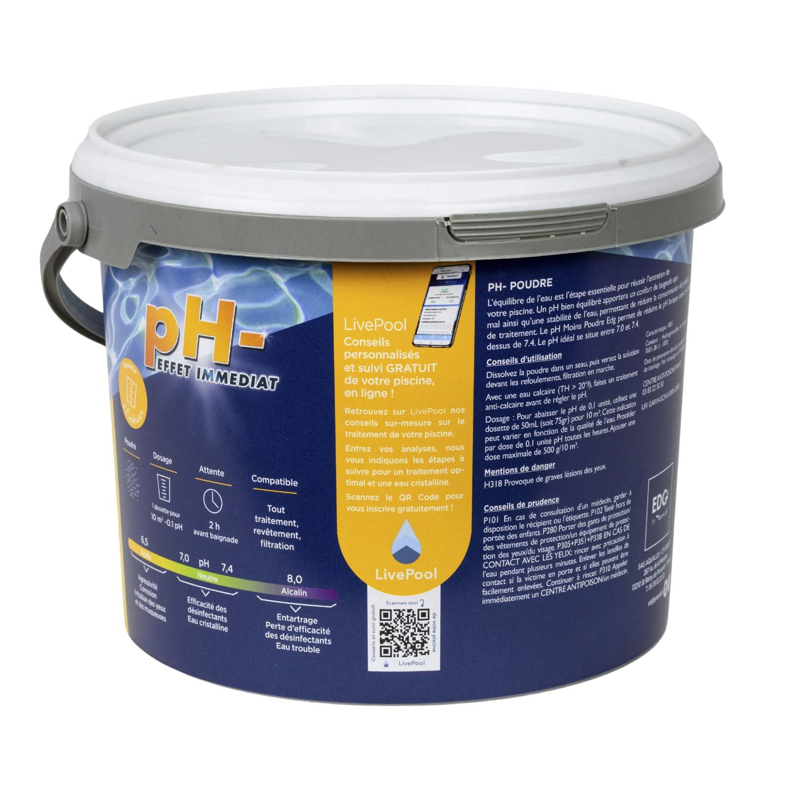 pH Moins Piscine - Baisse Le PH - Poudre - Seau 5kg - Confort De Baignade et Efficacité de Traitement Piscine - Correcteur pH Haute Concentration