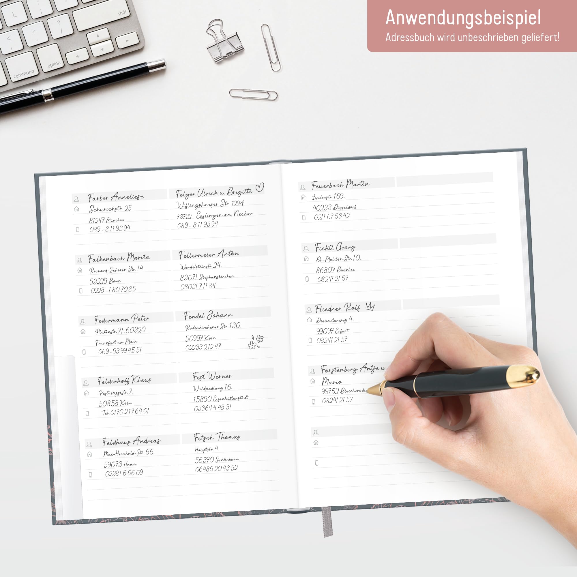 paper&you® Książka adresowa A5 z indeksem A-Z [Poppy] na kontakty, daty urodzin i hasła - zrównoważona & przyjazna dla klimatu