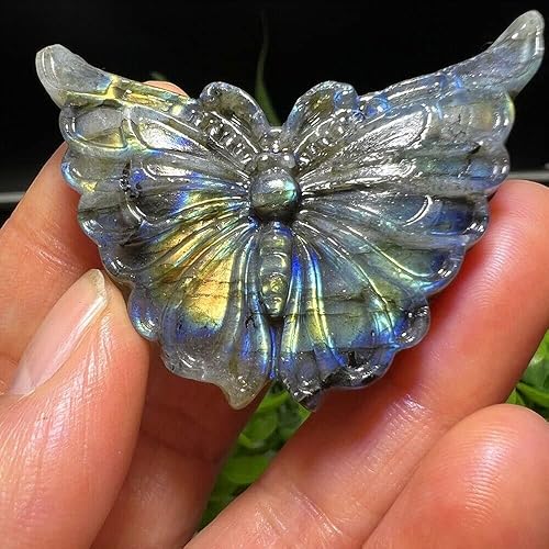 TEAMWILL 2" natural labradorita tallada mariposa cráneo cuarzo cristal curativo Reiki