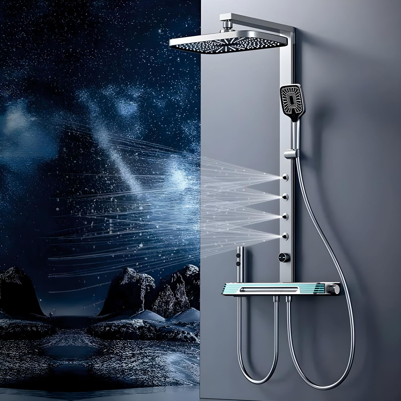 JABON BAGNO Shower Panel System with LED Temperature Display, Top