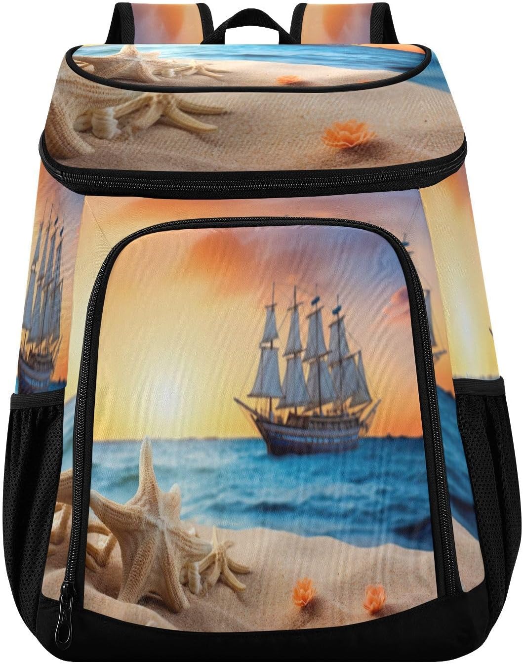 Sailing Ship and Beach Cooler Backpack 36 Cans Leakproof Waterproof Backpack Cooler Bag Beach Accessories Travel Camping Fishing Backpack for Women Men