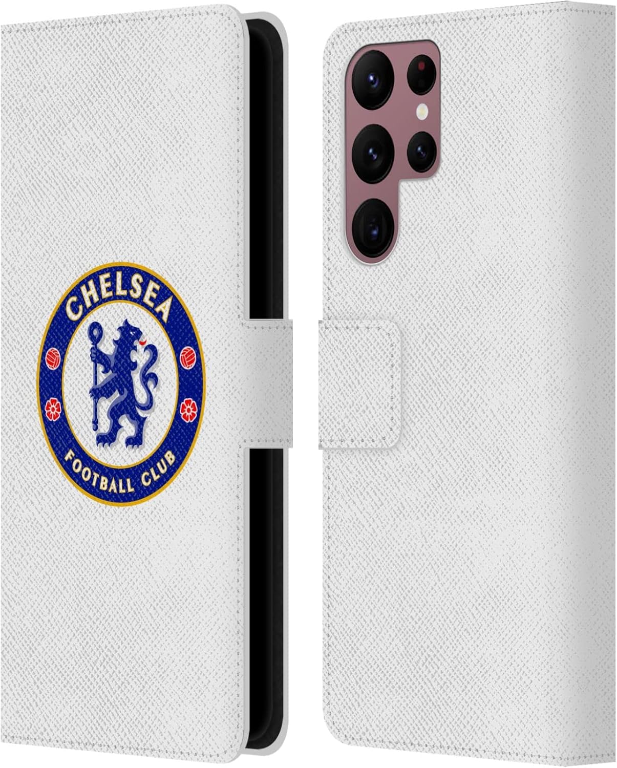 Head Case Designs Officially Licensed Chelsea Football Club Halftone Crest Leather Flip Case Compatible with Samsung Galaxy S22 Ultra 5G