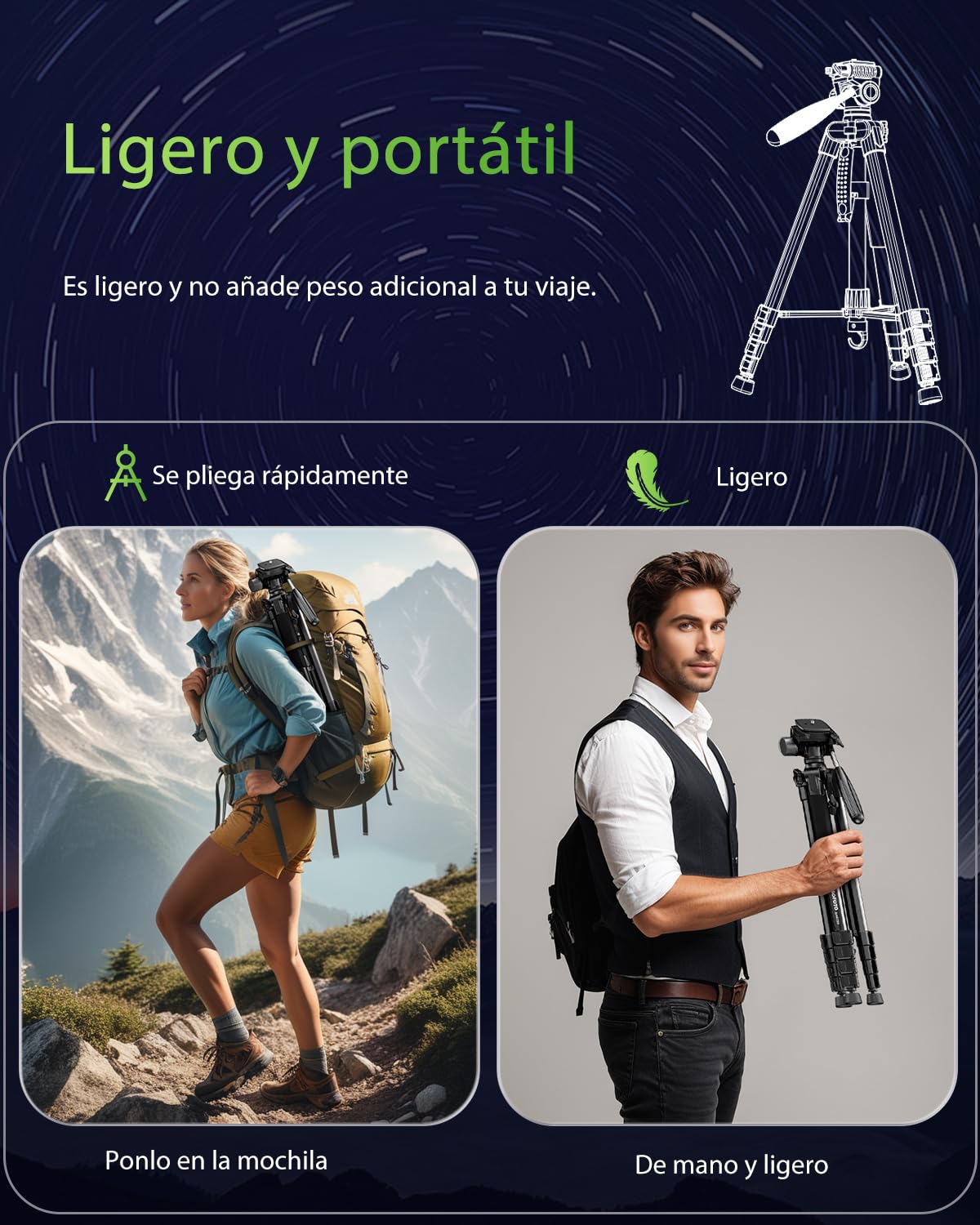 CAMBOFOTO Cámaras Trípode Profesional de 188 cmpara Cámaras DSLR, Smartphones y Dispositivos con Montaje Universal 1/4" - Cabezal Panorámico de 3 Vías, Ligero y Compacto (Negro)