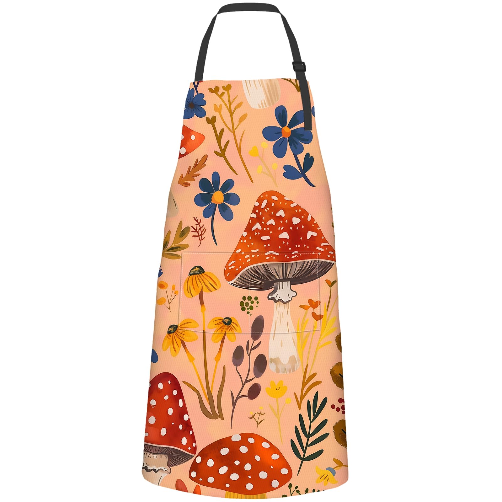 cromcu Colorful Mushroom Apron for Adult,Oxford Fabric Cooking Kitchen Adjustable Waterproof Heat Insulation Aprons with 2 Pockets,Ideal Gifts for BBQ