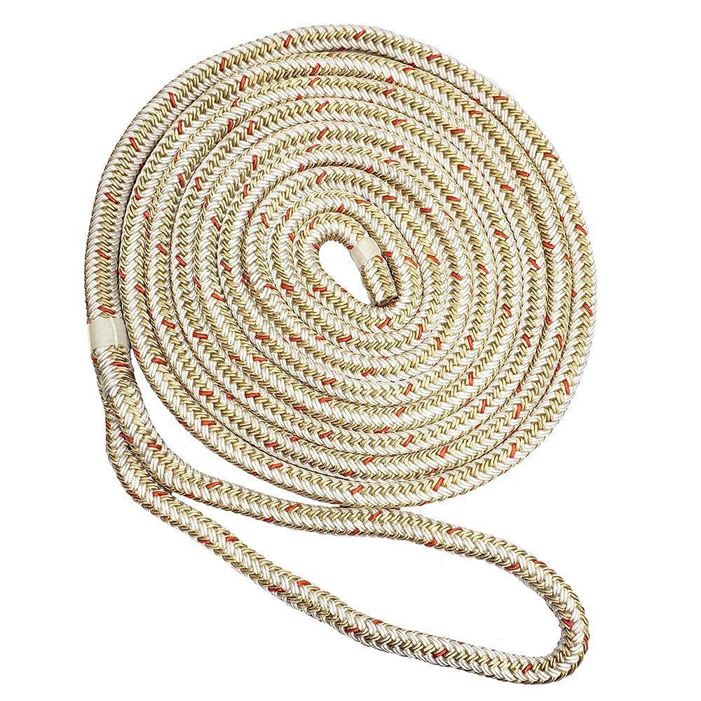 New England Ropes 3/8 x 25' Nylon Double Braid Dock Line - White/Gold w/Tracer