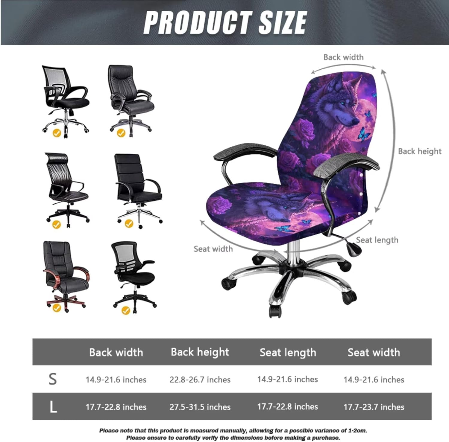 Wolf Purple Wolf Office Chair Seat Covers 3 Pack Office Chair Cover with Arm Rest Cover Stretchable Computer Chair Covers Washable Large