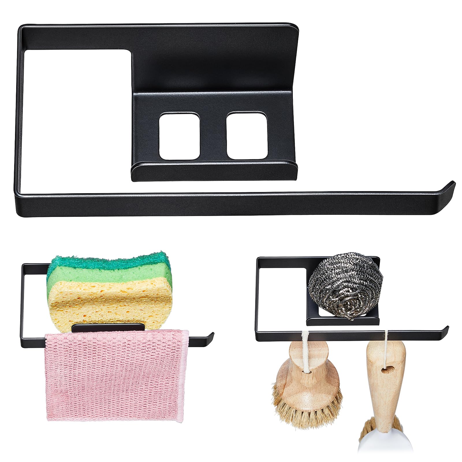 Schwammhalter Küche, Schwammhalter Spültuchhalter Für Spülbecken, Spülschwammhalter Spüllappenhalter, Selbstklebend Lappenhalter Ohne Bohren, Spülbecken Organizer Schwammablage (Schwarz)