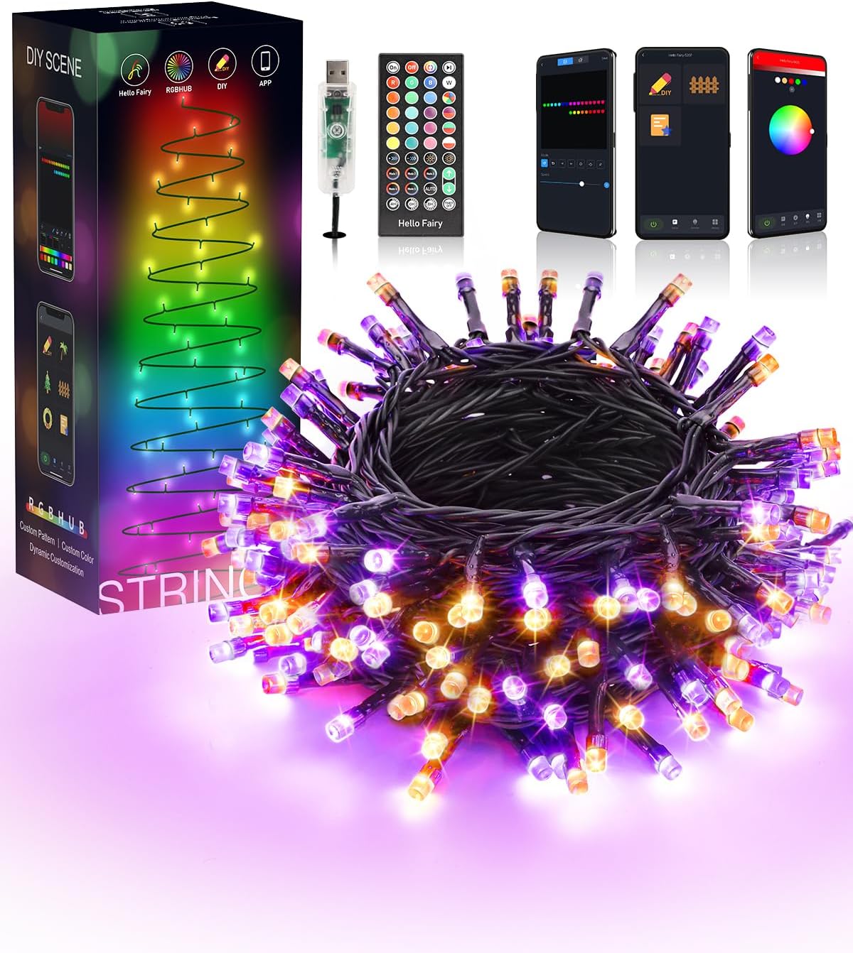 Flacchi Smart Christmas Lights,32 ft 100 LED USB Smart Color Changing Led String Lights with Bluetooth APP & Remote Control for Halloween Christmas Decorations Indoor