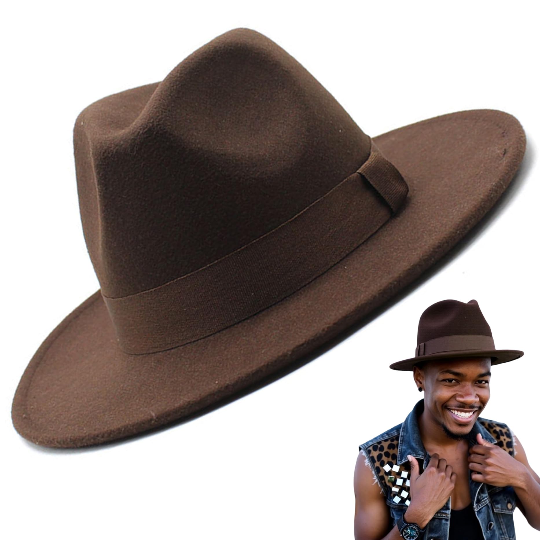 Comebachome Unisex Coffee Fedora Hat, Classic Wide Brim Fedora, Trilby Hats For Men, Ornaments De Jardin